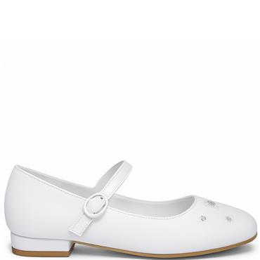 DUBARRY GIRLS STRAP COMMUNION SHOE - WHITE SATIN